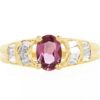 18K Yellow Genuine Gold Pink Tourmaline & Diamond Chevron Ring - Image 2