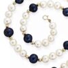 14K Yellow Gold Genuine White And Blue Pearl Beaded Necklace - Image 3