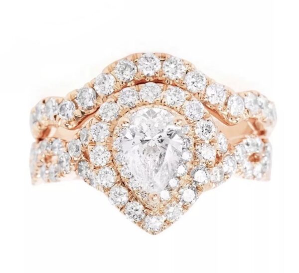 14K Rose Gold Genuine Diamond Bridal Ring Set