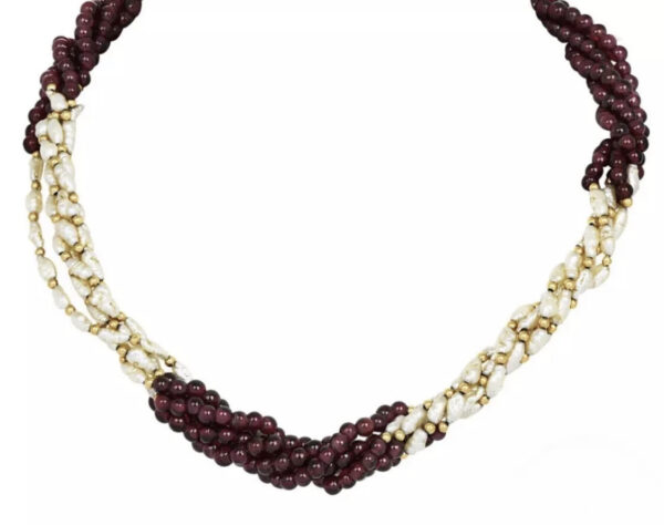 14K Yellow Gold Genuine Tourmaline & Pearl Beaded Necklace