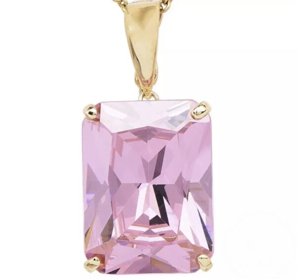 14K Yellow Gold Genuine Pink Tourmaline Pendant Necklace