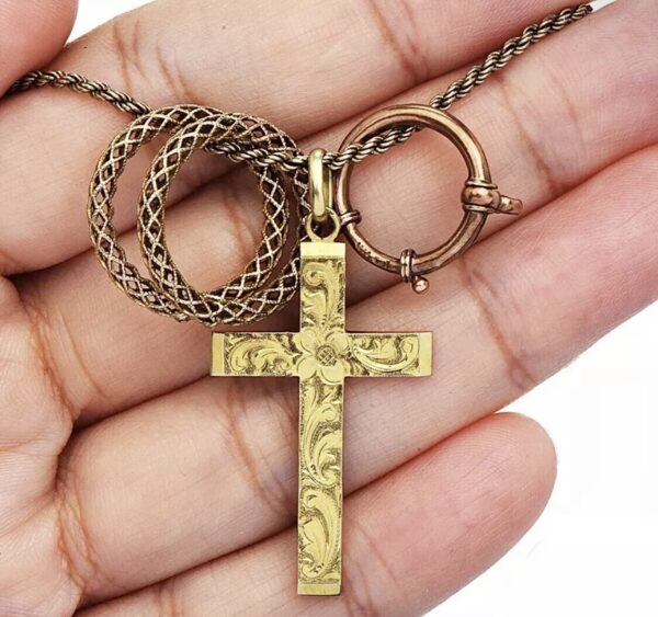 14K Yellow Gold Holy Trinity Cross Necklace