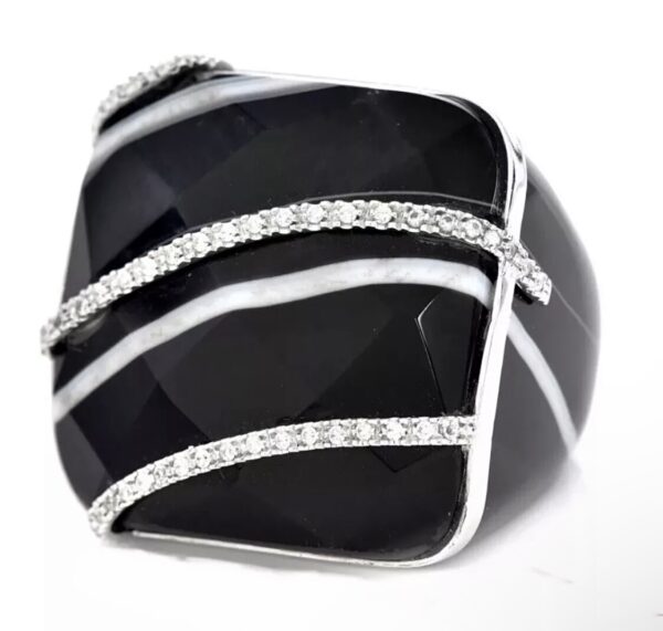 Solid Black Agate 18K White Gold & Genuine Diamond Ring