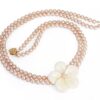 14K Yellow Gold Genuine Pink Pearl & MOP Flower Pendant Necklace - Image 3