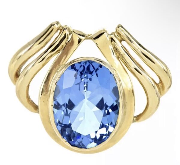 14K Yellow Gold Genuine Blue Topaz Amulet Slide Pendant