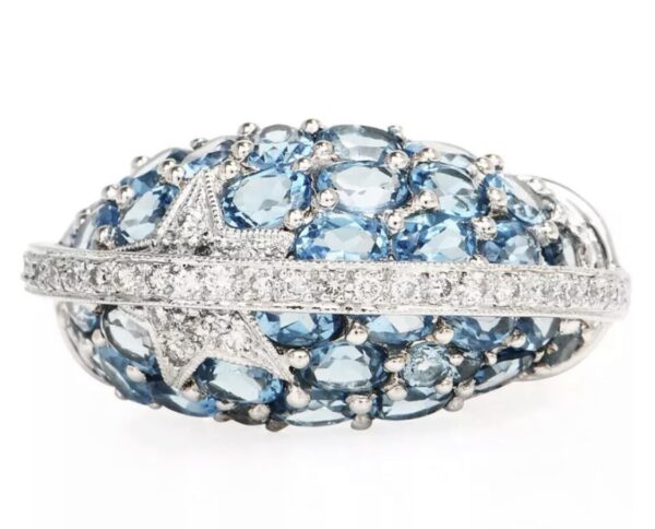 18K White Gold Pop Smoke Blue Topaz & Diamond Ring