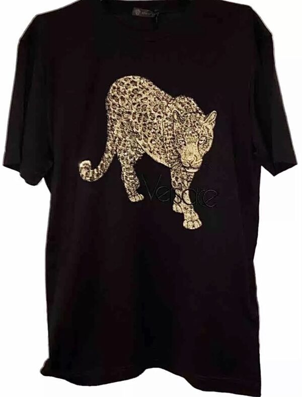 Women’s Gold Sequin Leopard Short-Sleeve Shirt