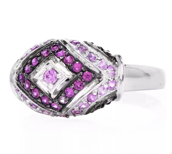 18K White Gold Genuine Pink Sapphire Dome Ring