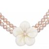 14K Yellow Gold Genuine Pink Pearl & MOP Flower Pendant Necklace - Image 2