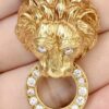 18K Yellow Gold Genuine Diamond Lionhead Door Knocker Pendant - Image 2