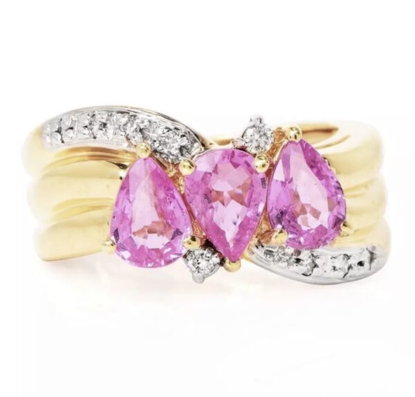 14K Yellow Gold Genuine Pink Sapphire & Diamond Ring