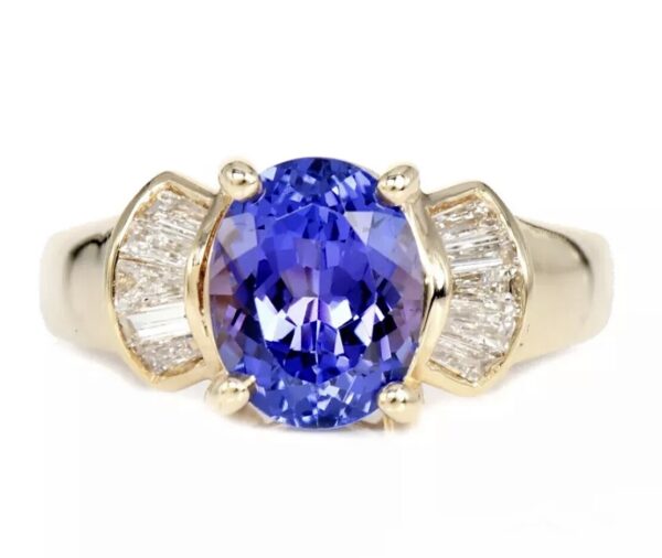 14K Yellow Gold Genuine Tanzanite & Diamond Engagement Ring