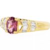 18K Yellow Genuine Gold Pink Tourmaline & Diamond Chevron Ring - Image 3