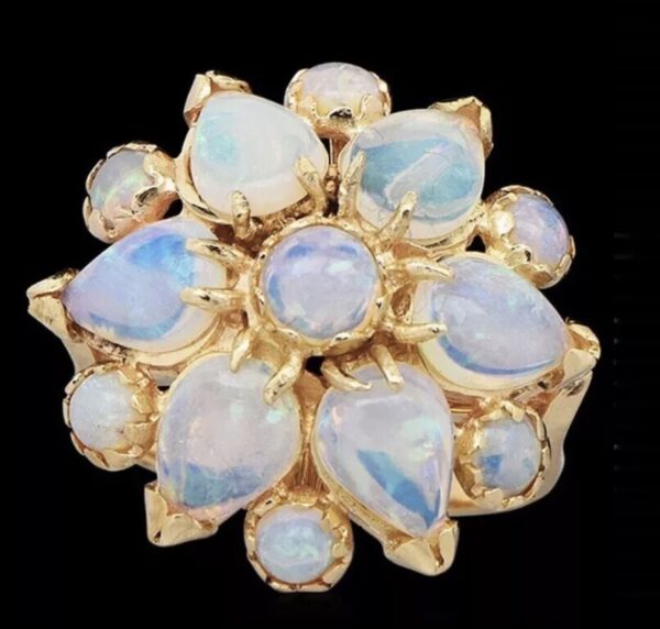 14K Yellow Gold Genuine Australian Opal Cabochon Cocktail Ring