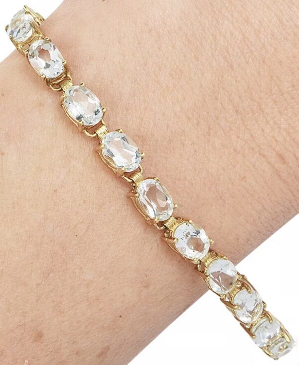 14K Yellow Gold Genuine Aquamarine Tennis Bracelet