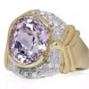 Laura Ramsey 14K Gold Large Genuine Kunzite & Diamond Ring - Image 2