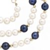 14K Yellow Gold Genuine White And Blue Pearl Beaded Necklace - Image 2