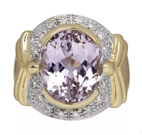 Laura Ramsey 14K Gold Large Genuine Kunzite & Diamond Ring