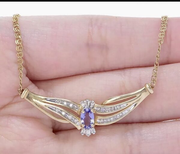 14K Yellow Gold Genuine Tanzanite & Diamond Pendant Necklace