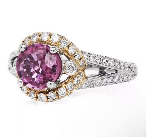 14K Gold Genuine Pink Sapphire & Diamond Engagement Ring