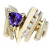 14K Yellow Gold Genuine Tanzanite & Diamond Modernist Ring - Image 2