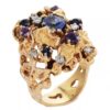 14K Yellow Gold Genuine Multicolor Sapphire & Diamond Ring - Image 3