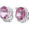 14k White Gold Genuine Pink Topaz & Diamond Stud Earrings - Image 2