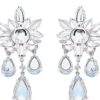 14K White Gold Genuine Blue Topaz & Genuine Diamond Dangle Drop Earrings - Image 2