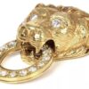 18K Yellow Gold Genuine Diamond Lionhead Door Knocker Pendant - Image 5