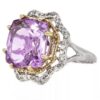 14K Gold Genuine Kunzite & Diamond Floral Ring - Image 2