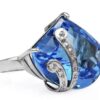 18K White Gold Genuine Blue Topaz & Diamond Ring - Image 3