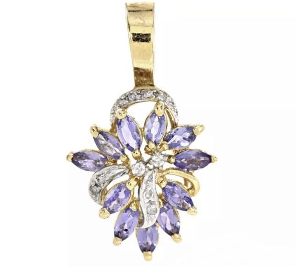 14K Yellow Gold Genuine Tanzanite & Diamond Pendant Necklace