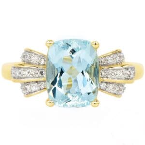 14K Yellow Gold Genuine Aquamarine & Diamond Ring